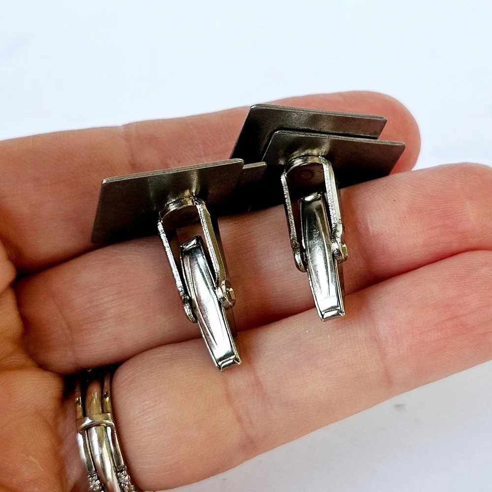 Vintage Silver And Mother Of Pearl Mens Cuff Links Set - M519.1‎